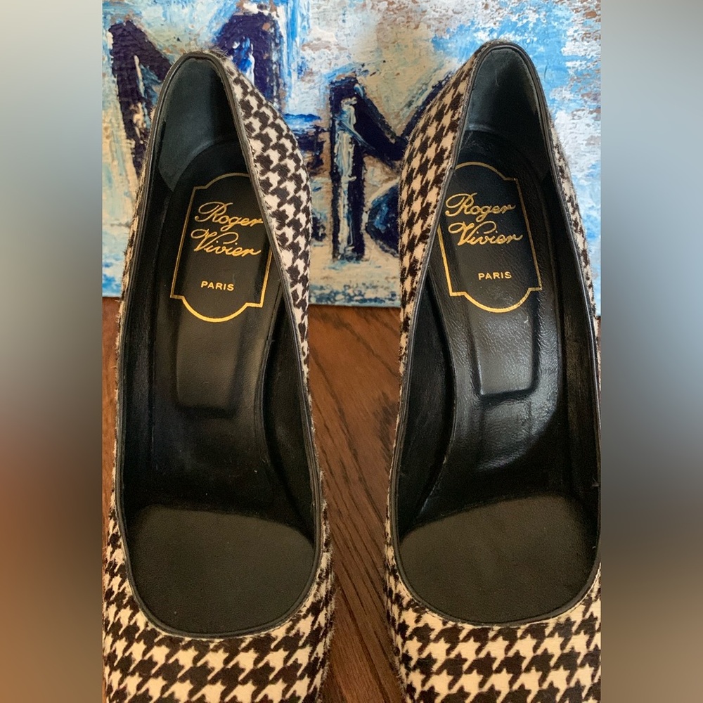 Roger Vivier Calf Hair Leather Houndstooth Stiletto Heels ๐ Hidden Platform - Picture 5 of 15